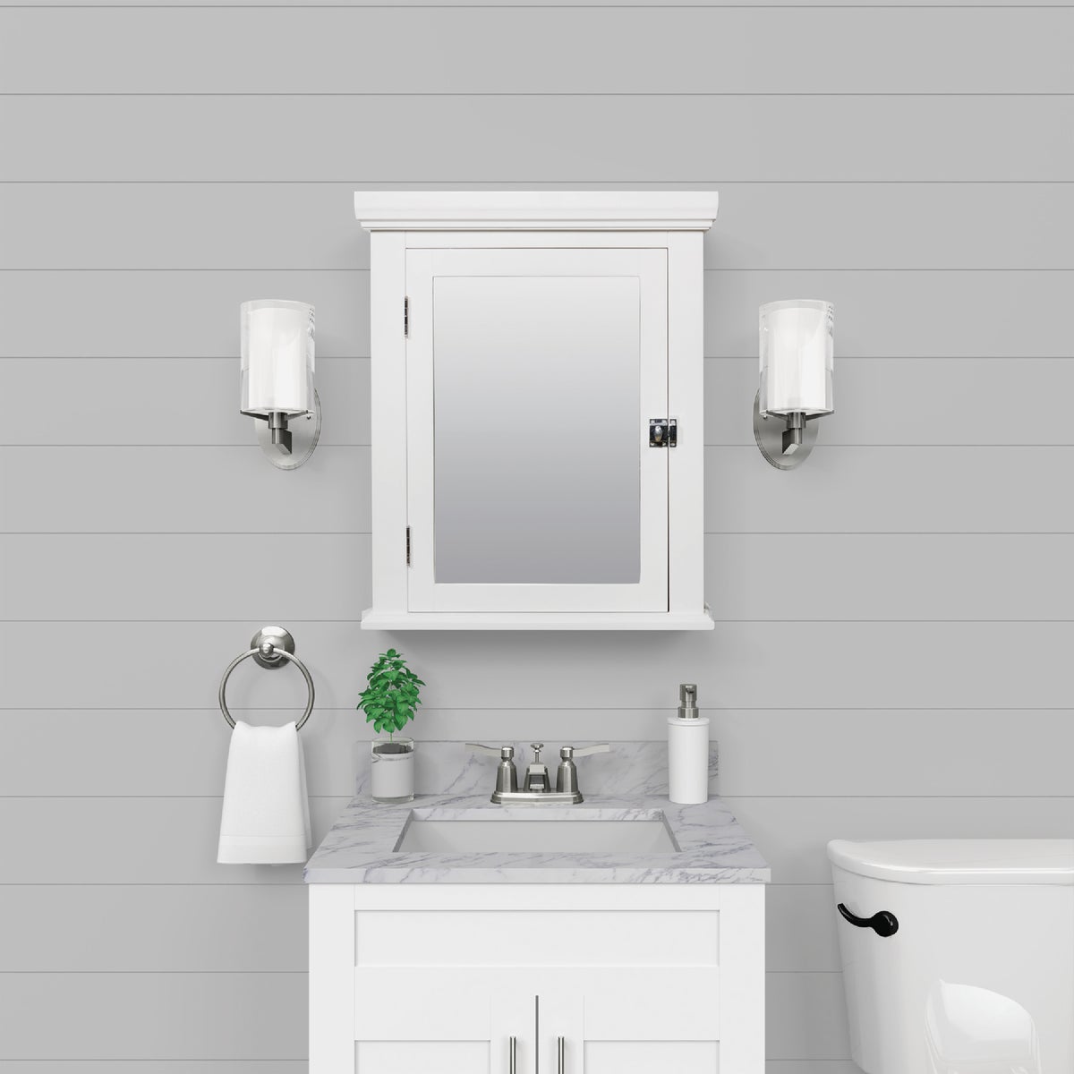 Zenith American White 22.25 In. W x 27.25 In. H x 5.75 In. D Single Mirror Surface Mount Crown Pediment Medicine Cabinet Image 2
