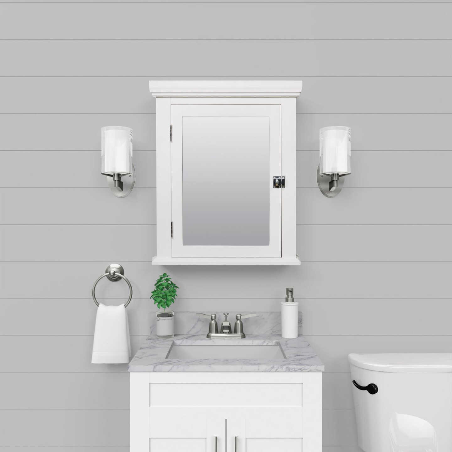 Zenith American White 22.25 In. W x 27.25 In. H x 5.75 In. D Single Mirror Surface Mount Crown Pediment Medicine Cabinet Image 2