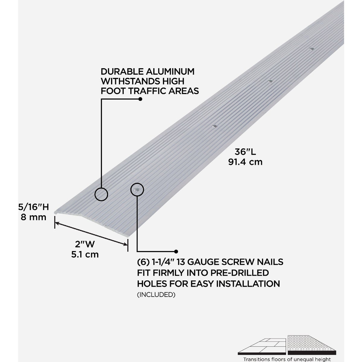 M-D Building Products 2 In. X 36 In. Silver Aluminum Carpet Trim with Screw Nails Image 2