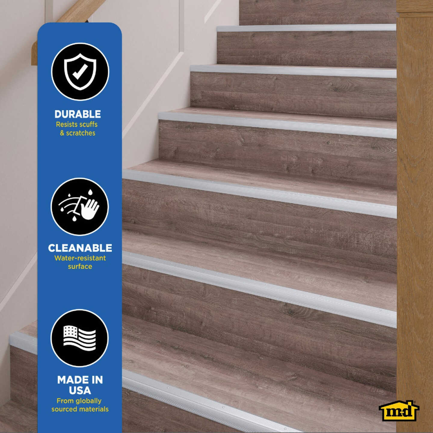 M-D Building Products 1-1/8 In. X 1-1/8 In. X 72 In. Silver Aluminum Stair Edging with Screw Nails Image 5