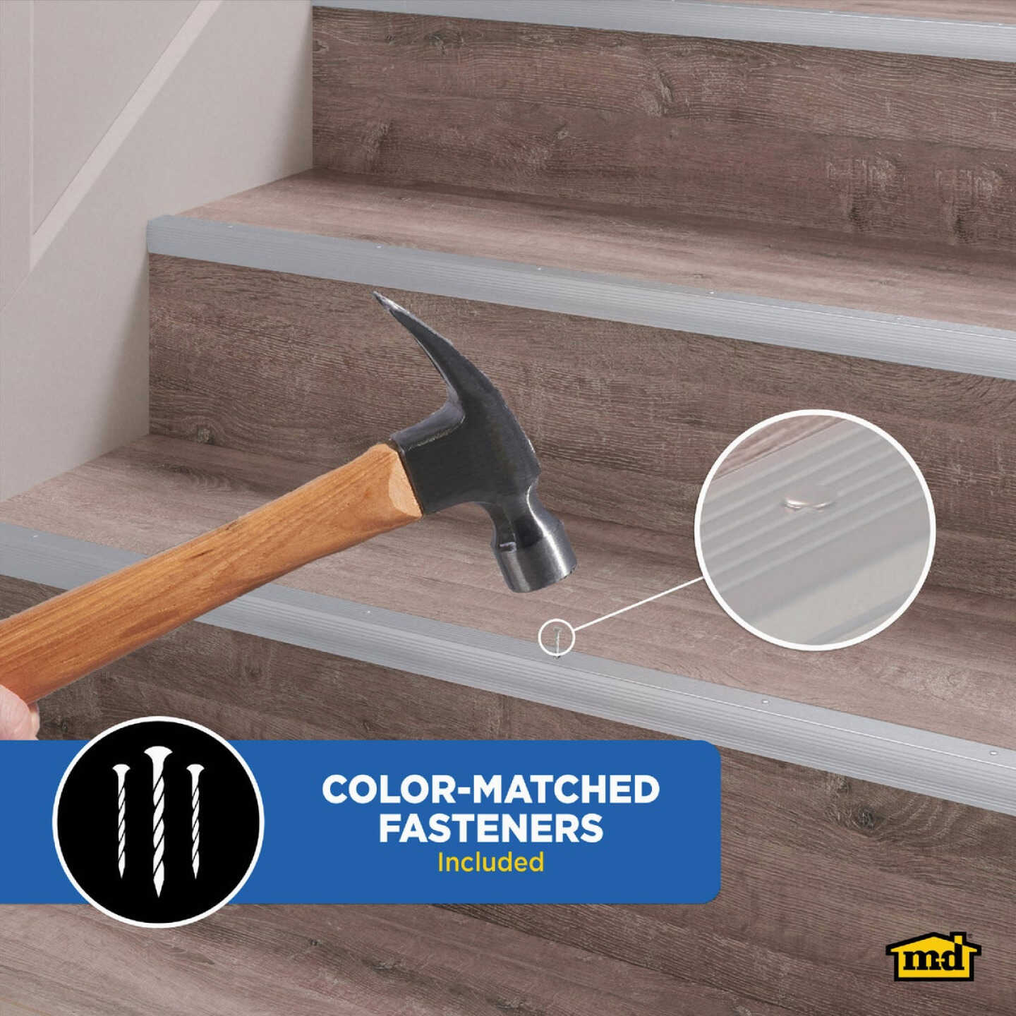 M-D Building Products 1-1/8 In. X 1-1/8 In. X 72 In. Silver Aluminum Stair Edging with Screw Nails Image 7