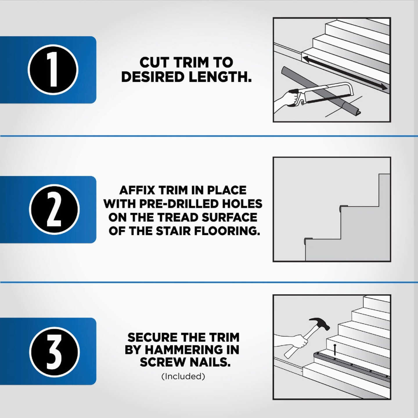 M-D Building Products 1-1/8 In. X 1-1/8 In. X 72 In. Silver Aluminum Stair Edging with Screw Nails Image 6