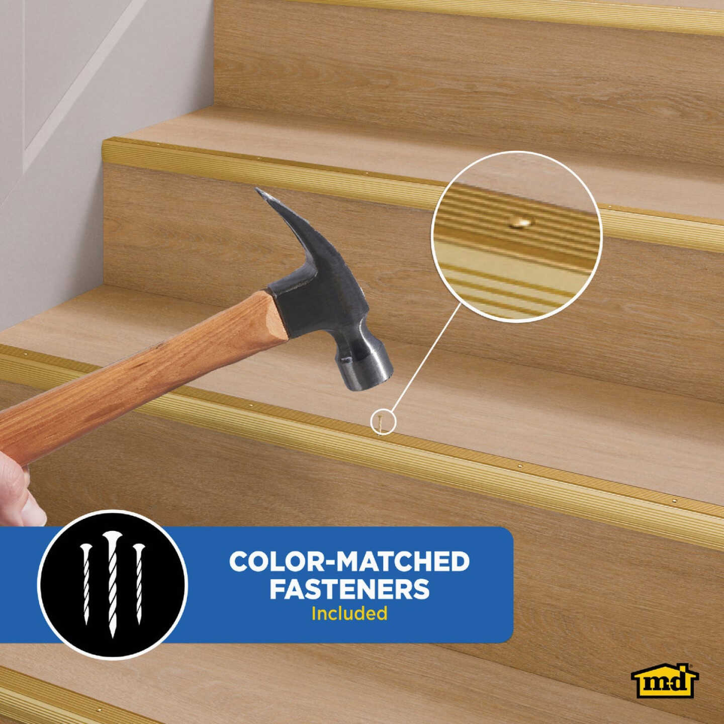 M-D Building Products 1-1/8 In. X 1-1/8 In. X 72 In. Satin Brass Aluminum Stair Edging with Screw Nails Image 3