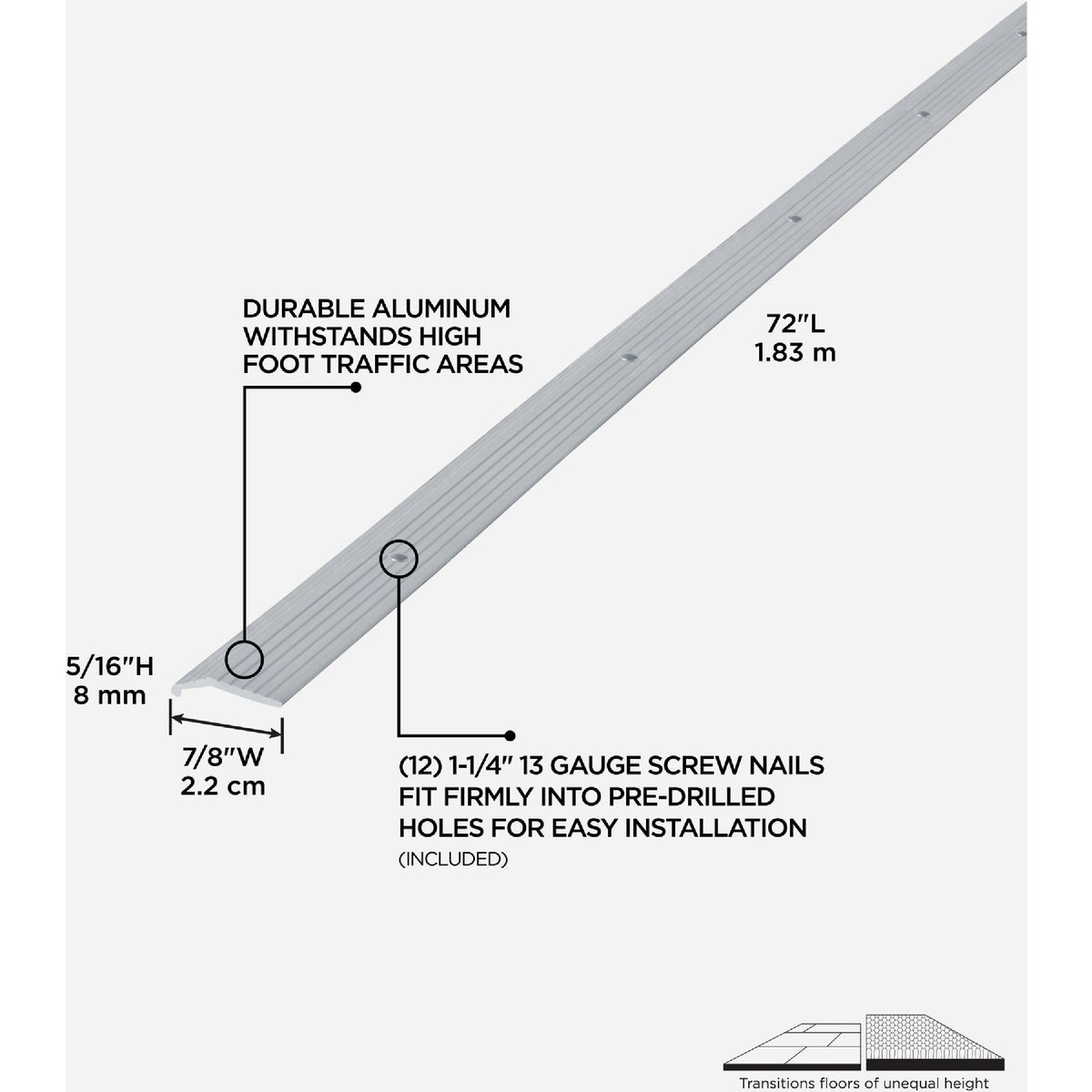M-D Building Products 7/8 In. X 72 In. Silver Aluminum Carpet Trim with Screw Nails Image 2