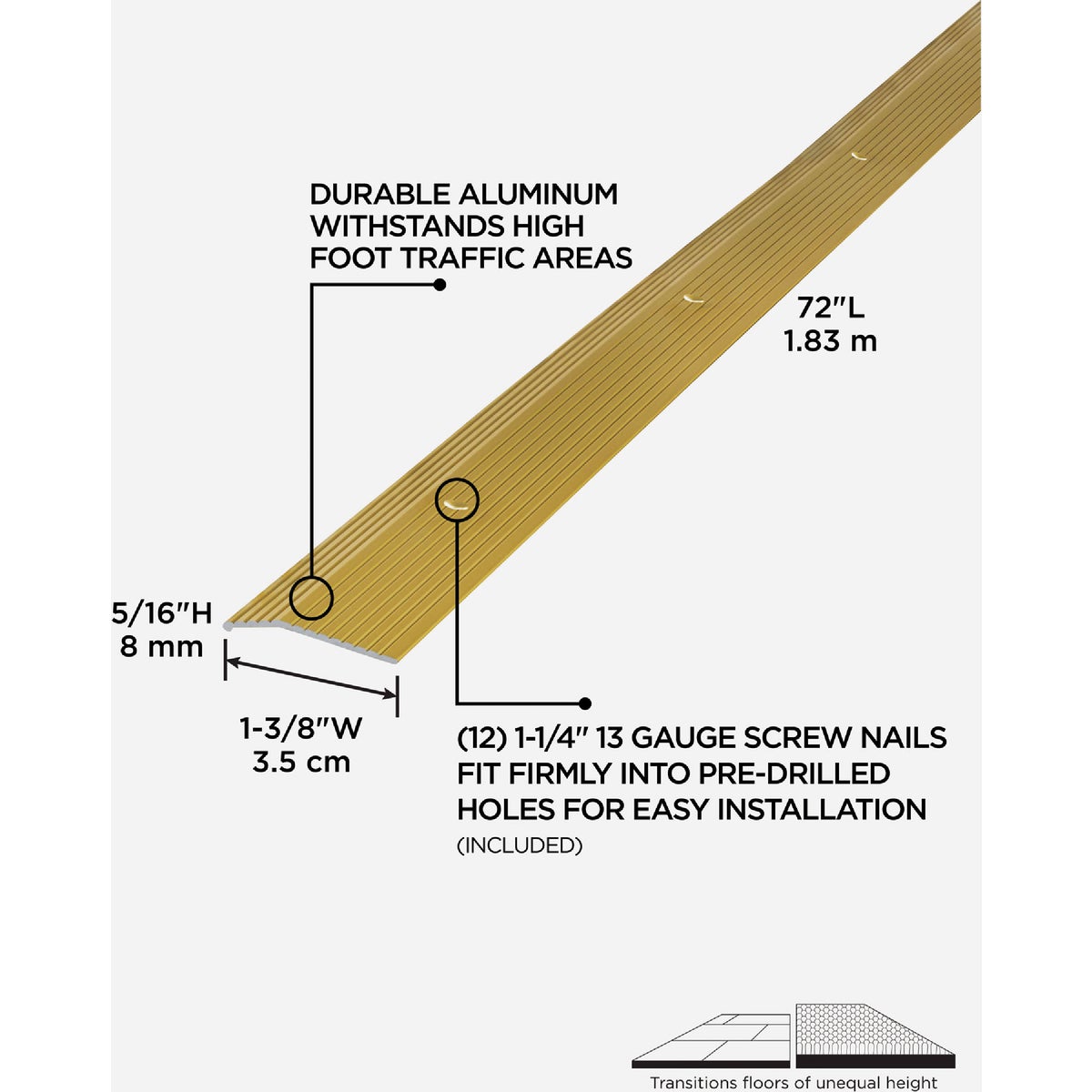 M-D Building Products 1-3/8 In. X 72 In. Satin Brass Aluminum Carpet Trim with Screw Nails Image 2