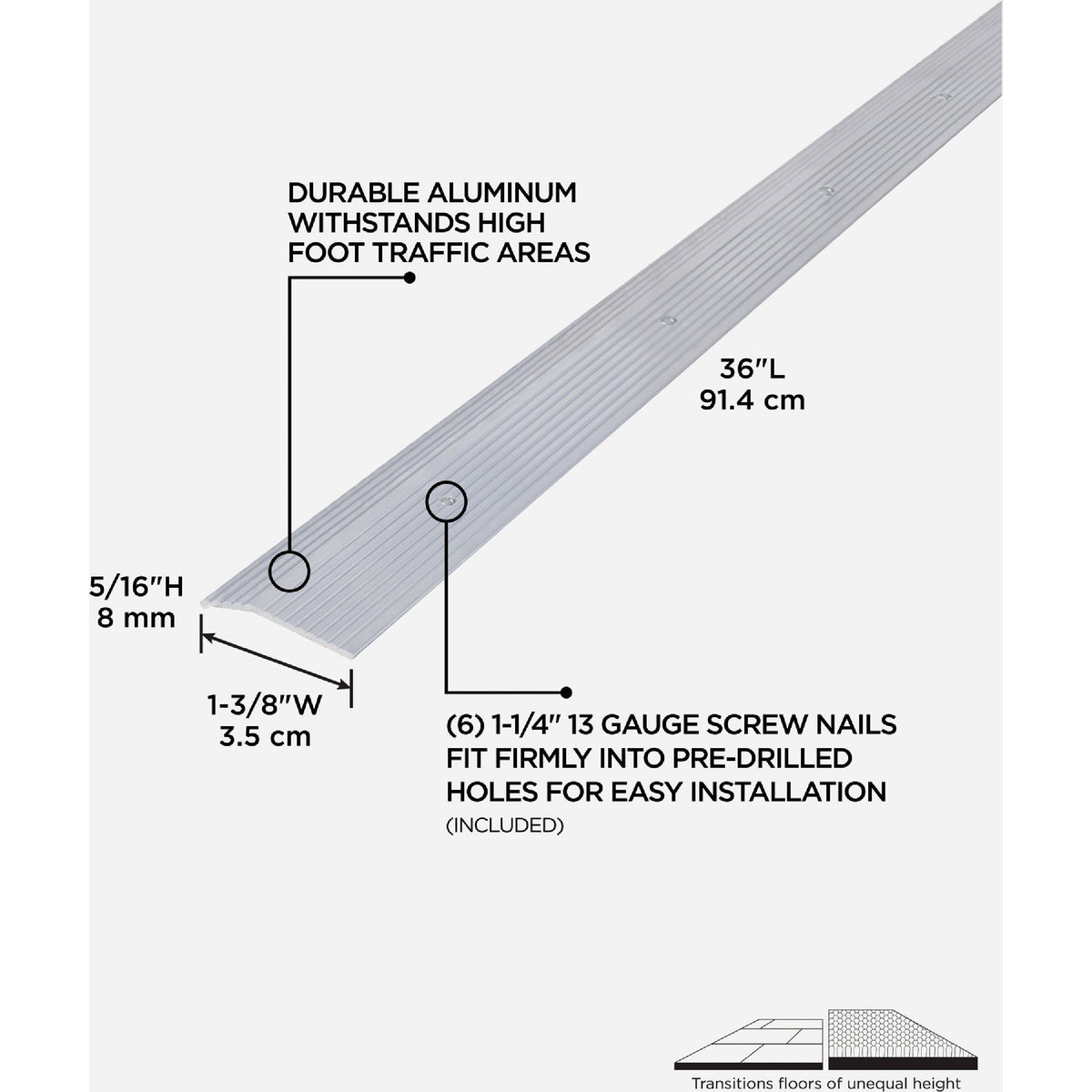 M-D Building Products 1-3/8 In. X 36 In. Silver Aluminum Carpet Trim with Screw Nails Image 2