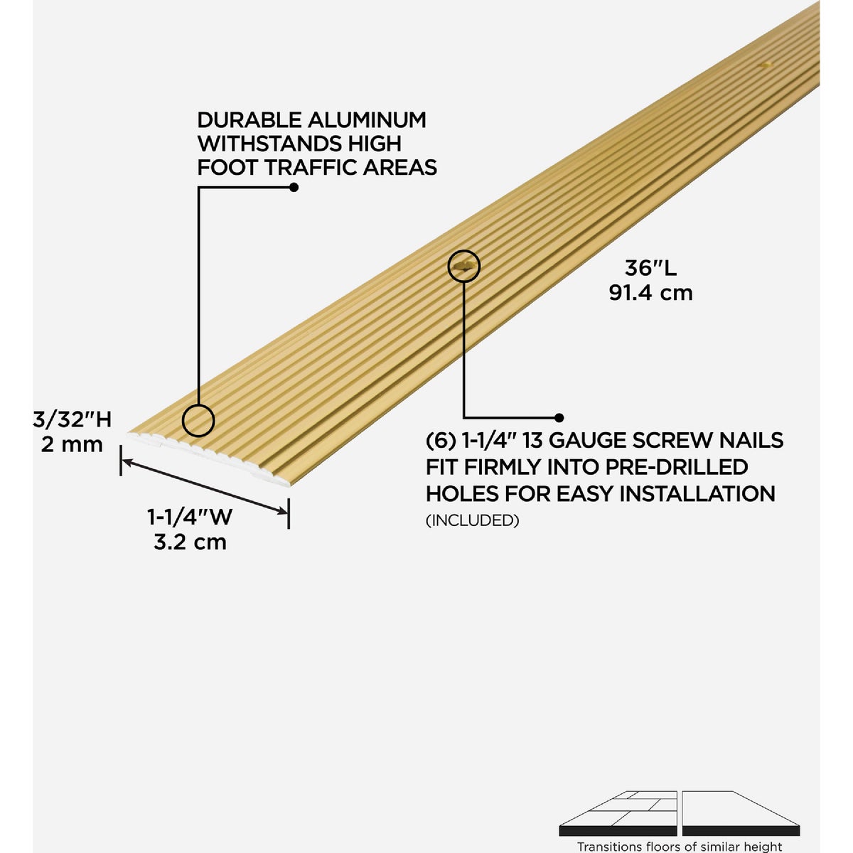 M-D Building Products 1-1/4 In. x 36 In. Satin Brass Aluminum Seam Binder with Screw Nails Image 2