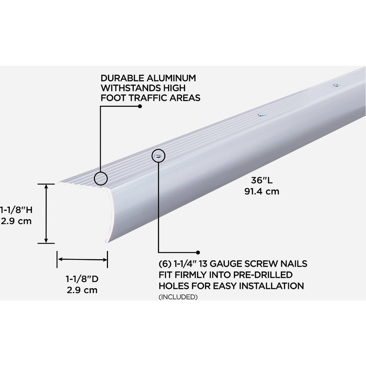 M-D Building Products 1-1/8 In. X 1-1/8 In. X 36 In. Polished Aluminum Stair Edging w/ Screw Nails Image 2