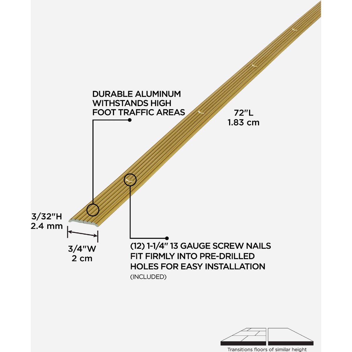 M-D Building Products 3/4 In. x 72 In. Satin Brass Aluminum Seam Binder with Screw Nails Image 2