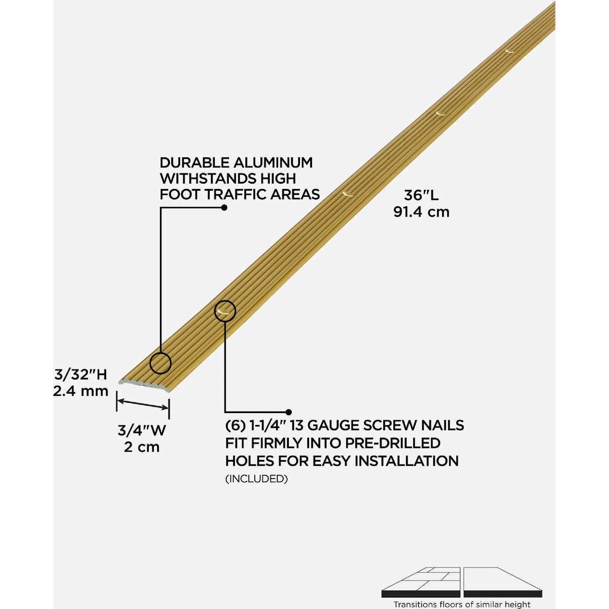 M-D Building Products 3/4 In. x 36 In. Satin Brass Aluminum Seam Binder with Screw Nails Image 2