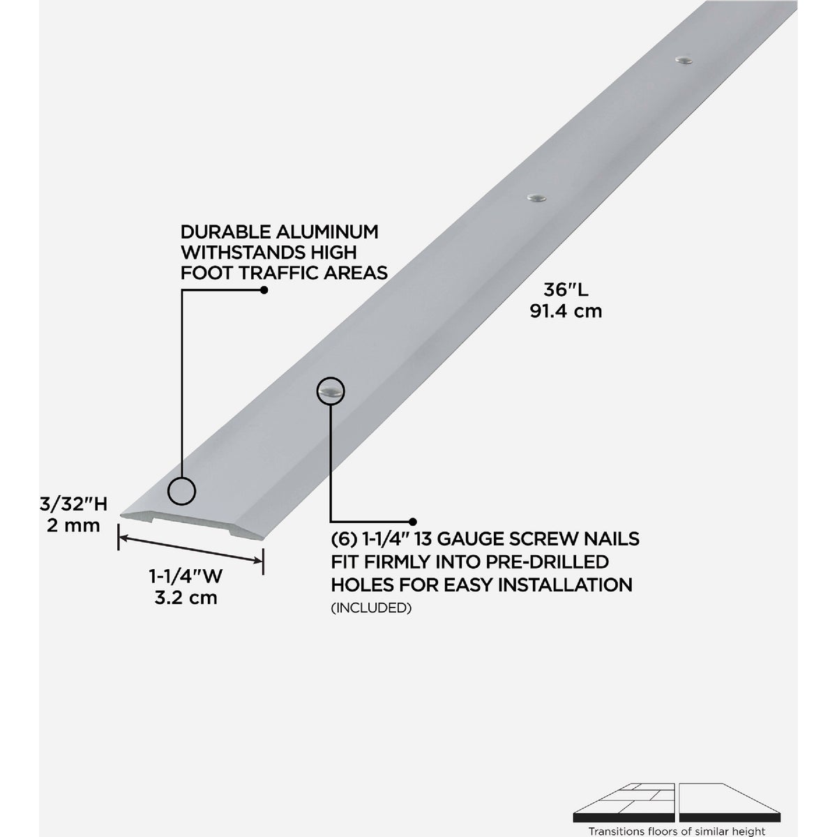 M-D Building Products 1-1/4 In. x 36 In. Polished Aluminum Seam Binder with Screw Nails Image 2
