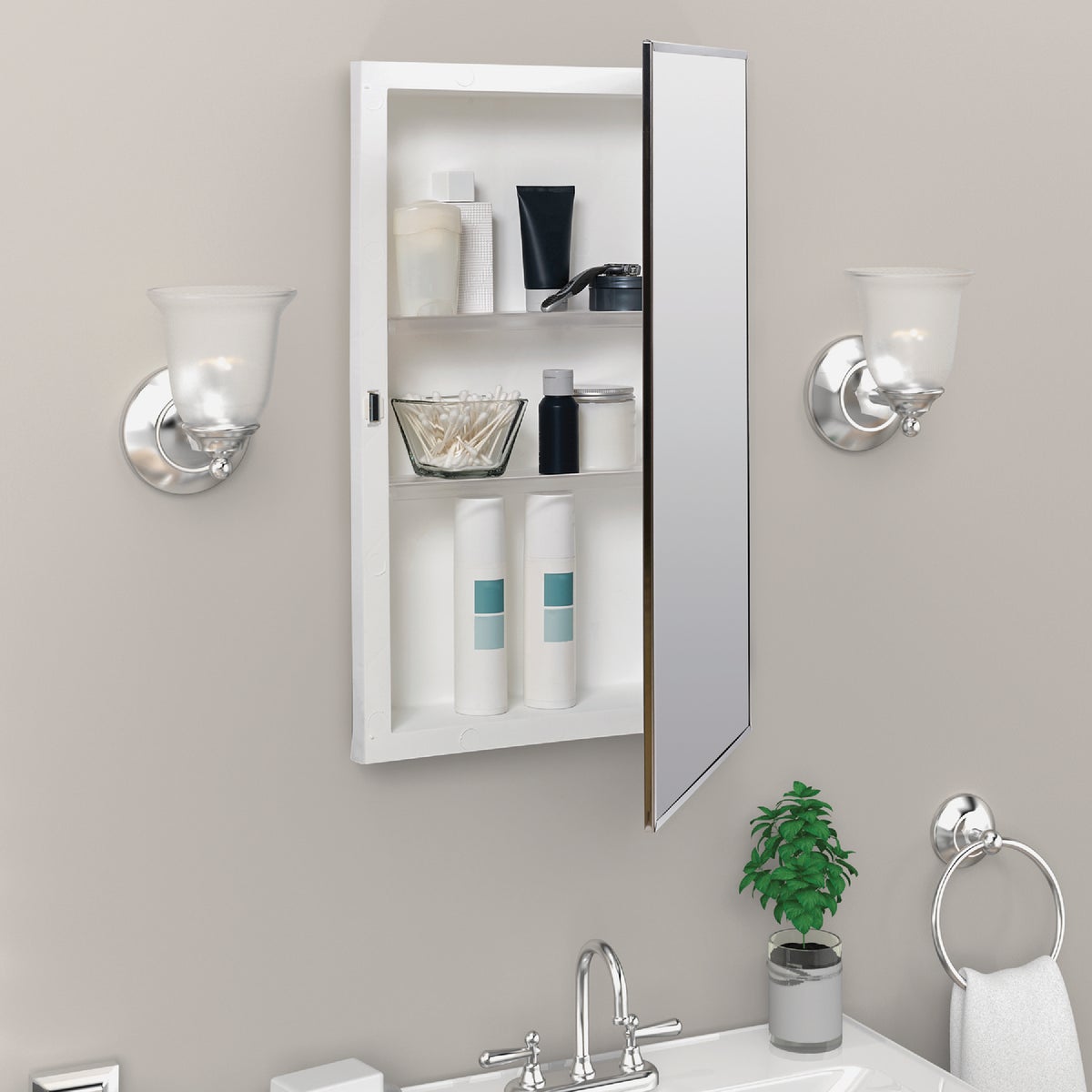 Zenith Stainless Steel 16.13 in W x 26.13 in H x 4.5 in D Single Mirror Surface/Recess Mount Medicine Cabinet Image 2