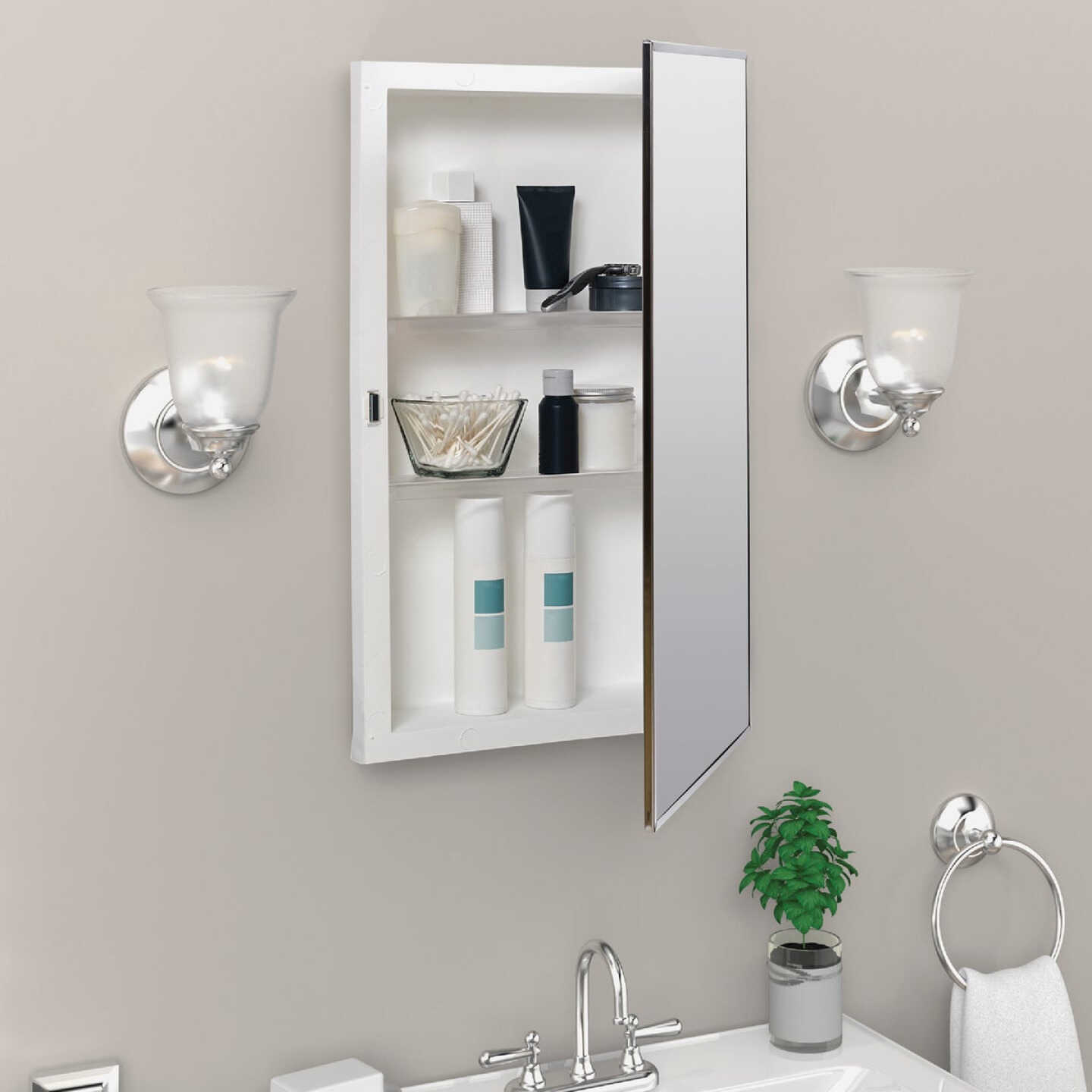 Zenith Stainless Steel 16.13 in W x 26.13 in H x 4.5 in D Single Mirror Surface/Recess Mount Medicine Cabinet Image 2