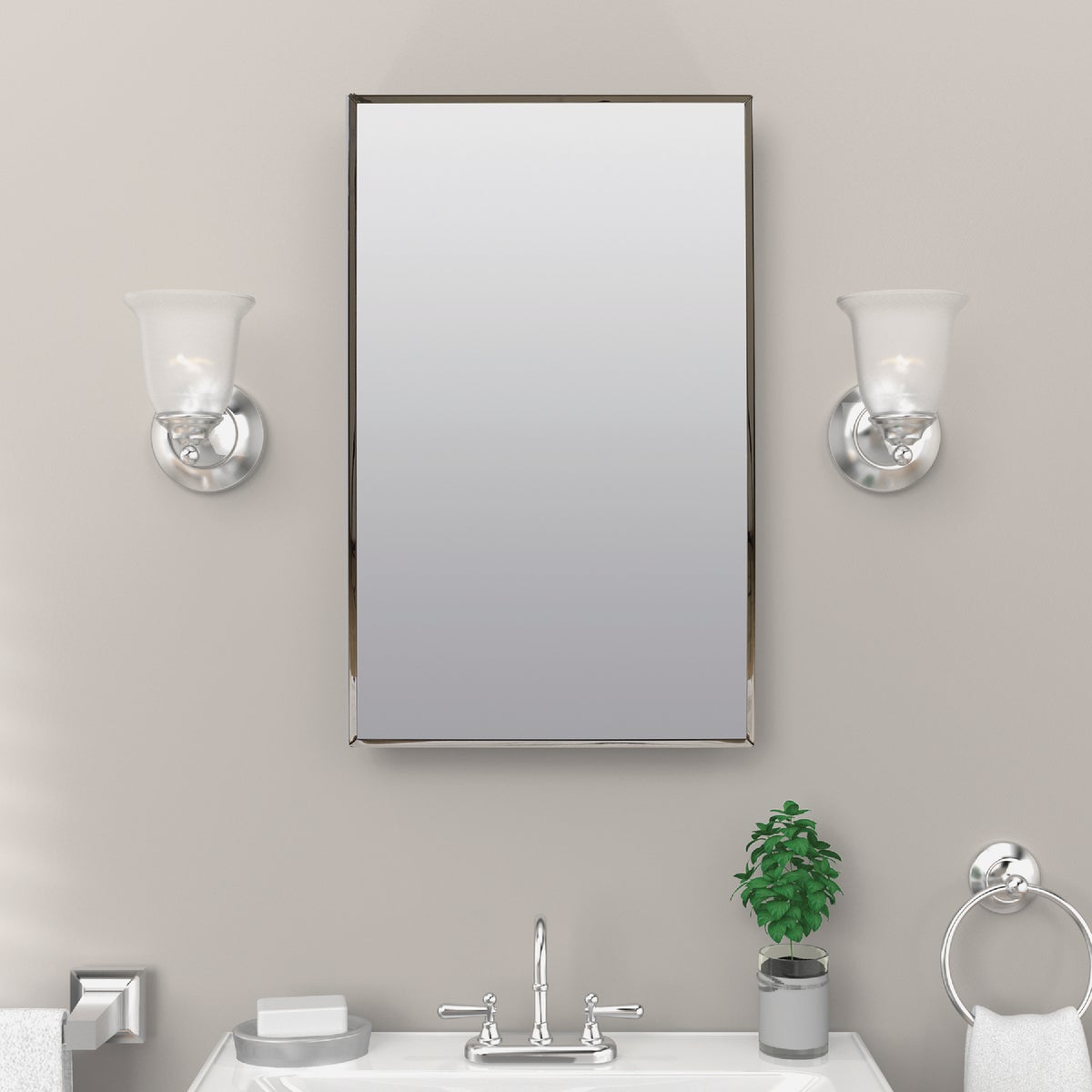 Zenith Stainless Steel 16.13 in W x 26.13 in H x 4.5 in D Single Mirror Surface/Recess Mount Medicine Cabinet Image 3