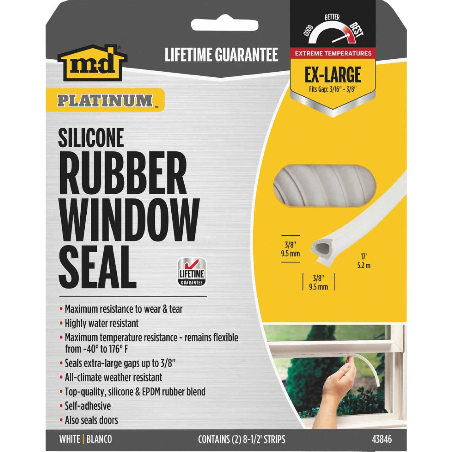 M-D Building Products 3/8 In. x 3/8 In. x 17 Ft. White Premium Silicone Rubber PLATINUM Window Seal for Ex-Large Gaps Image 4