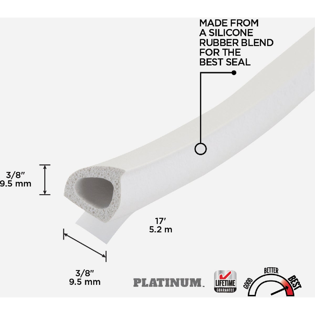 M-D Building Products 3/8 In. x 3/8 In. x 17 Ft. White Premium Silicone Rubber PLATINUM Window Seal for Ex-Large Gaps Image 2
