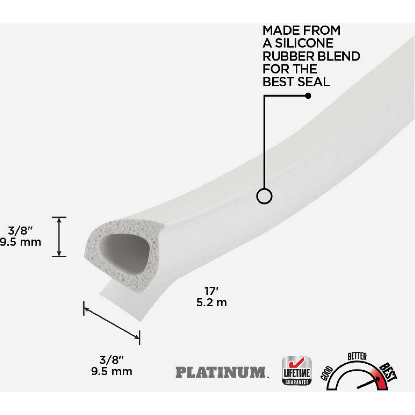 M-D Building Products 3/8 In. x 3/8 In. x 17 Ft. White Premium Silicone Rubber PLATINUM Window Seal for Ex-Large Gaps Image 2