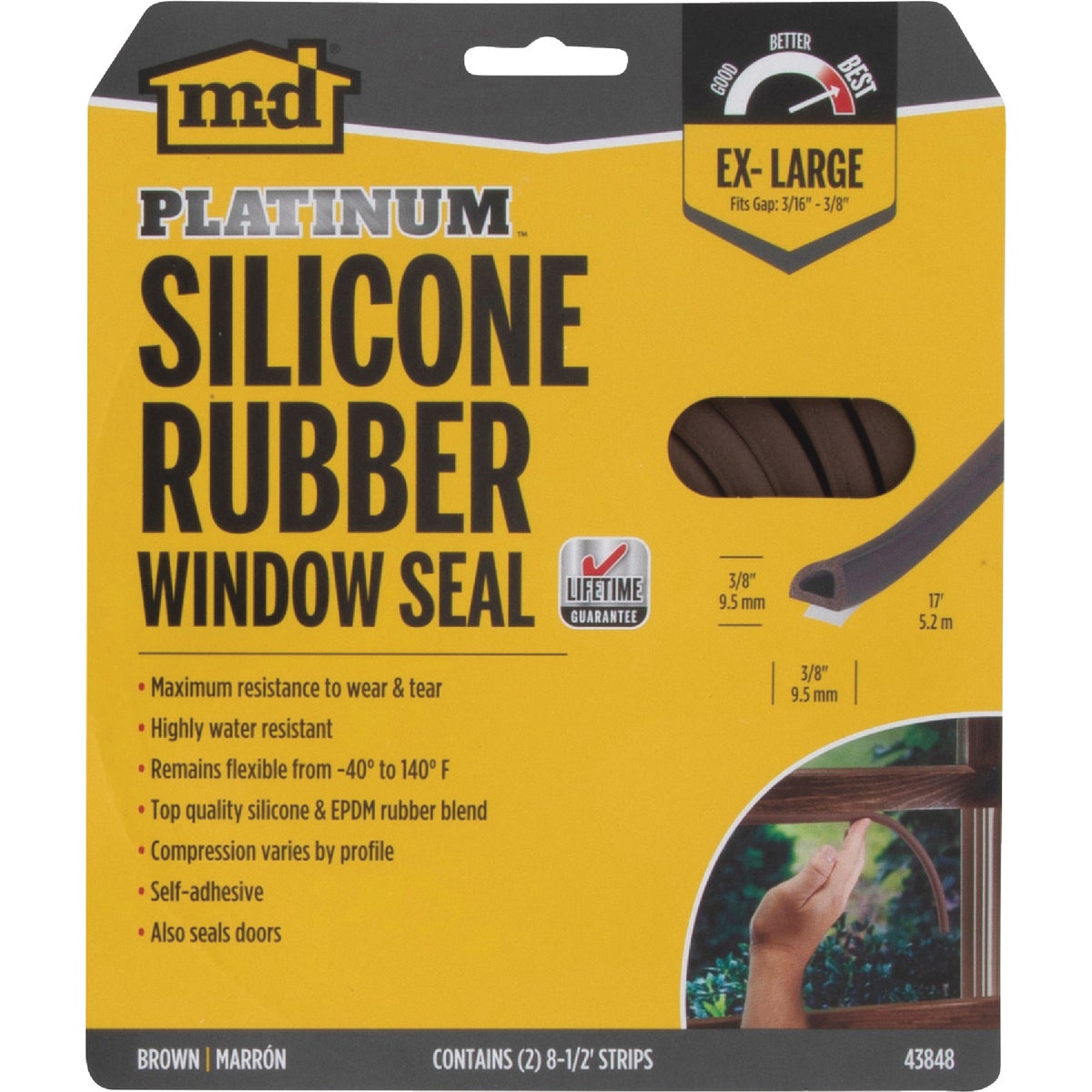 M-D Building Products 3/8 In. x 3/8 In. x 17 Ft. Brown Premium Silicone Rubber PLATINUM Window Seal for Ex-Large Gaps Image 4