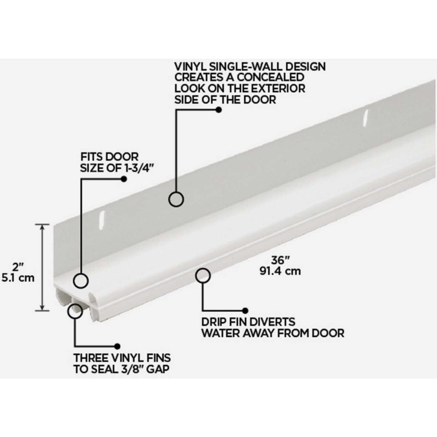 M-D Building Products 2 In. W. x 2 In. H. x 36 In. L. Vinyl White Door Bottom Image 2