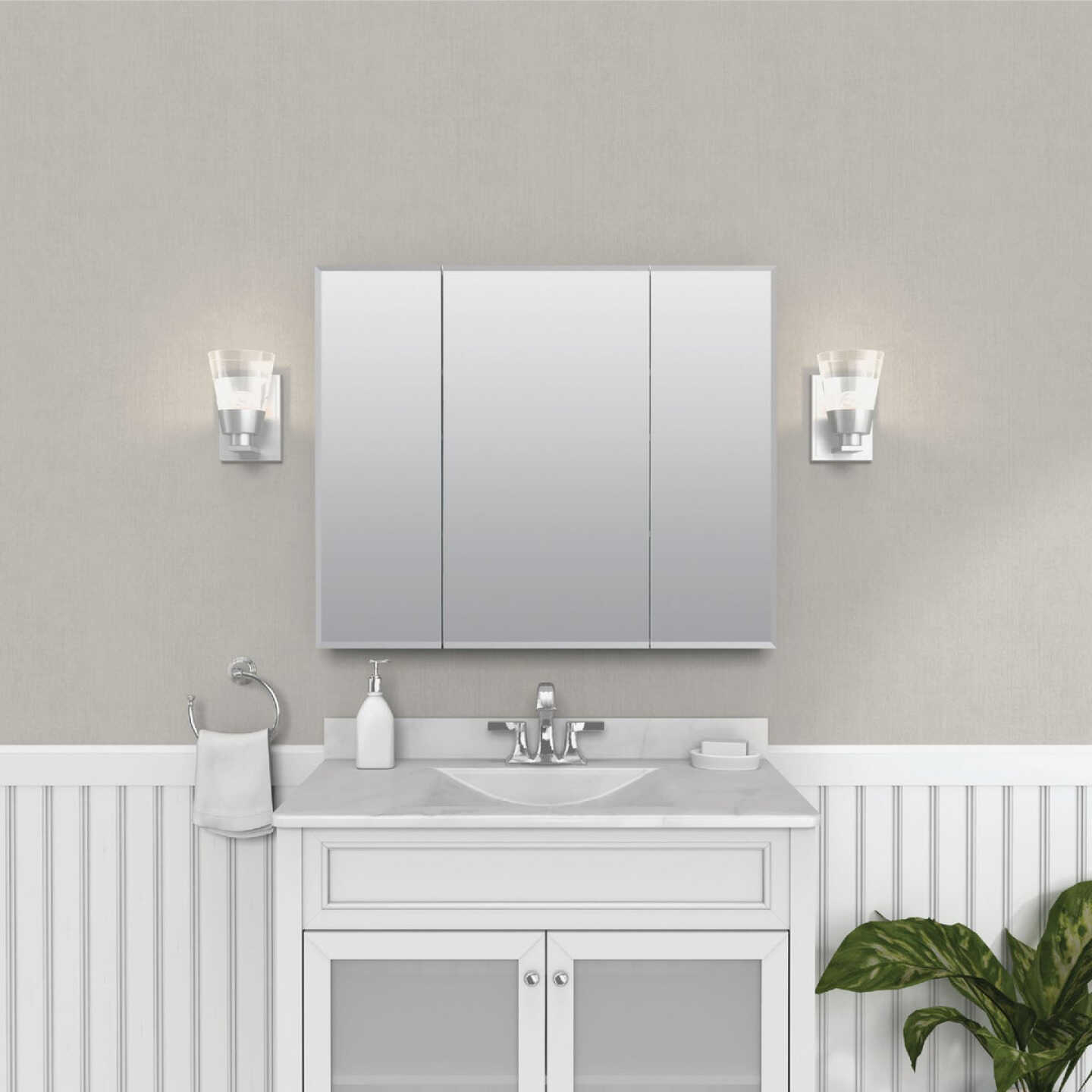 Zenith Frameless Beveled 35-7/8 In. W x 29-7/8 In. H x 4-1/2 In. D Tri-View Surface Mount Medicine Cabinet Image 2