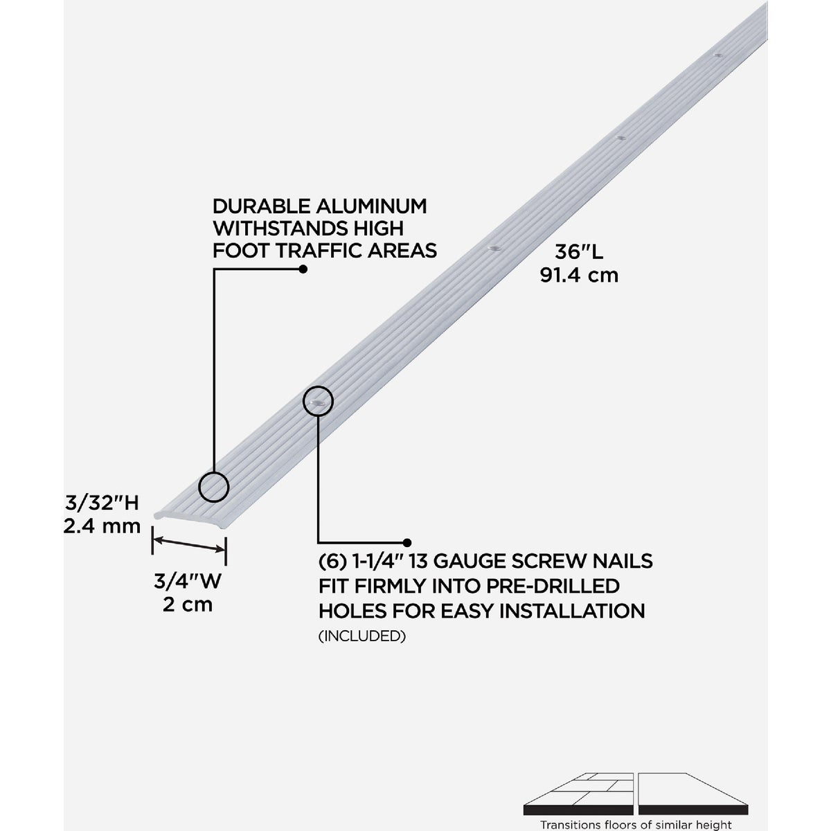 M-D Building Products 3/4 In. x 36 In. Silver Aluminum Seam Binder with Screw Nails Image 2