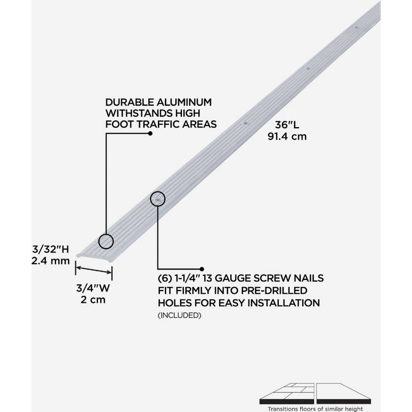 M-D Building Products 3/4 In. x 36 In. Silver Aluminum Seam Binder with Screw Nails Image 2