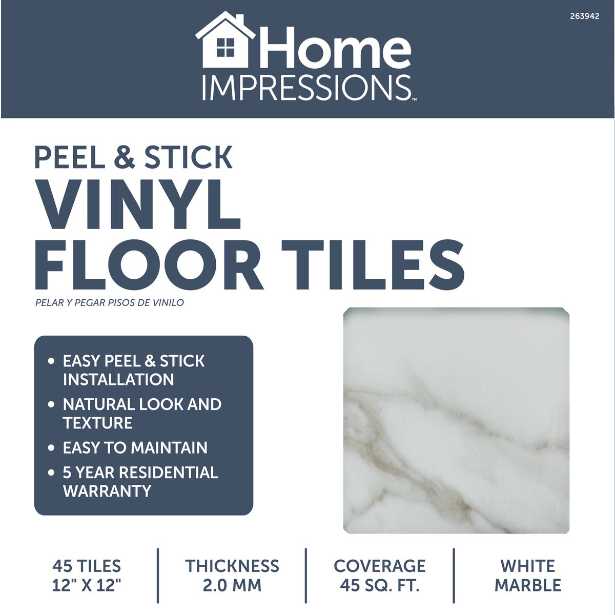 Home Impressions White Marble 12 In. x 12 In. Vinyl Floor Tile (45 Sq. Ft./Box) Image 2