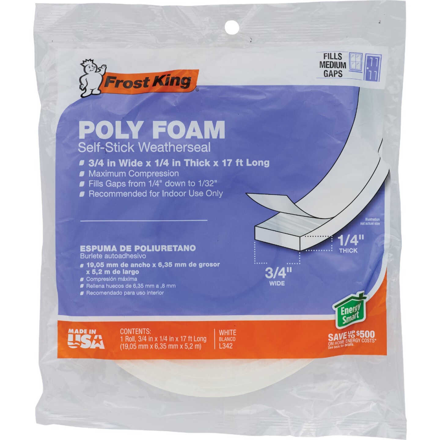 Frost King 3/4 In. W. 1/4 In. T x 17 Ft. L White Poly Foam Weatherstrip Tape Image 2