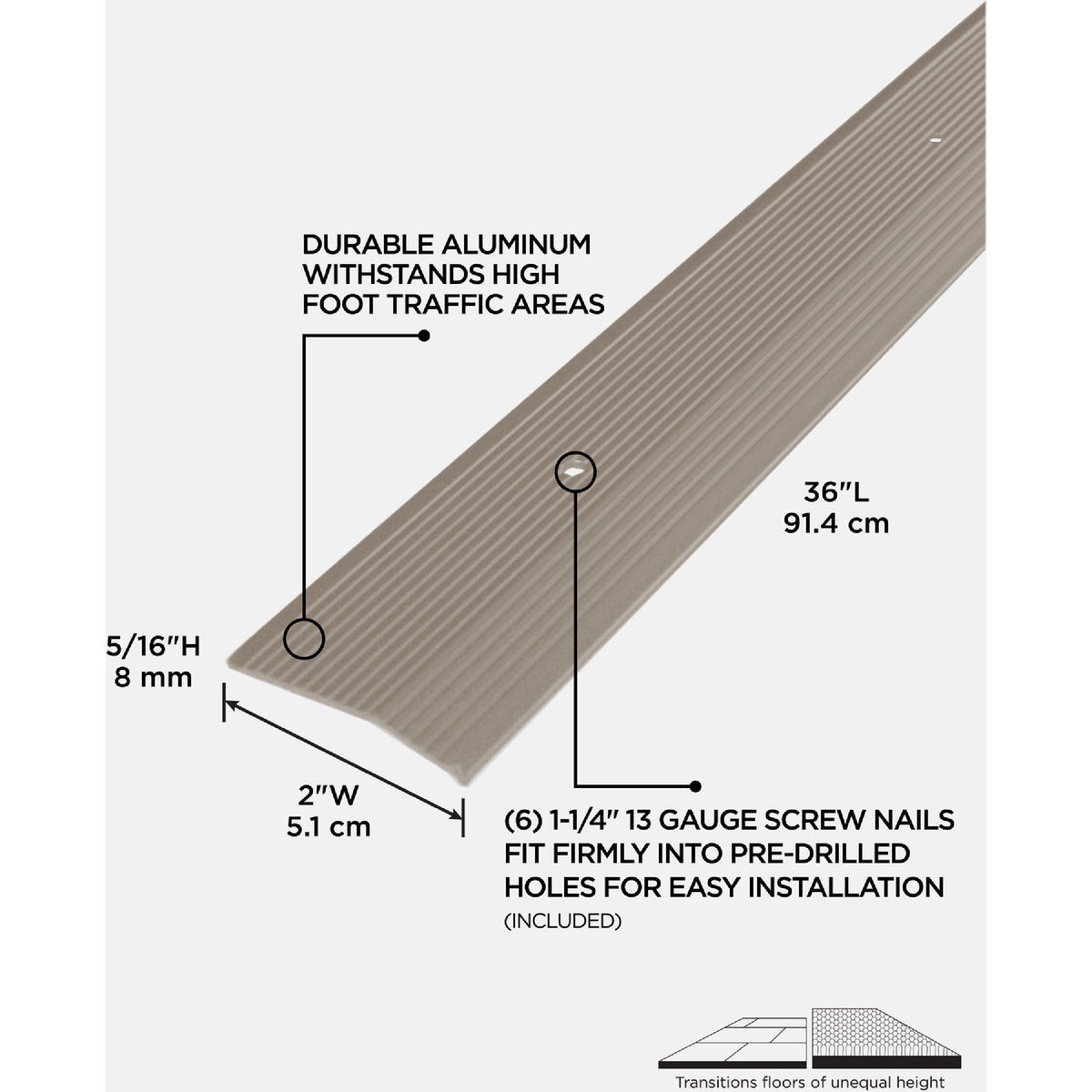 M-D Building Products 2 In. X 36 In. Pewter Aluminum Carpet Trim with Screw Nails Image 2