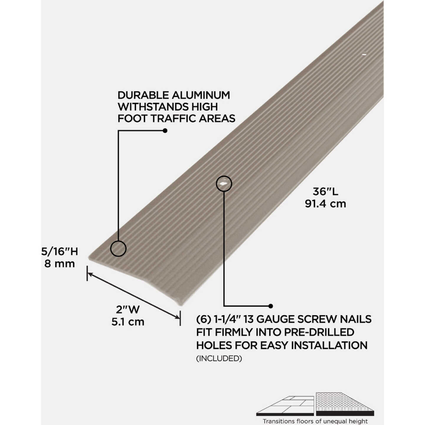 M-D Building Products 2 In. X 36 In. Pewter Aluminum Carpet Trim with Screw Nails Image 2