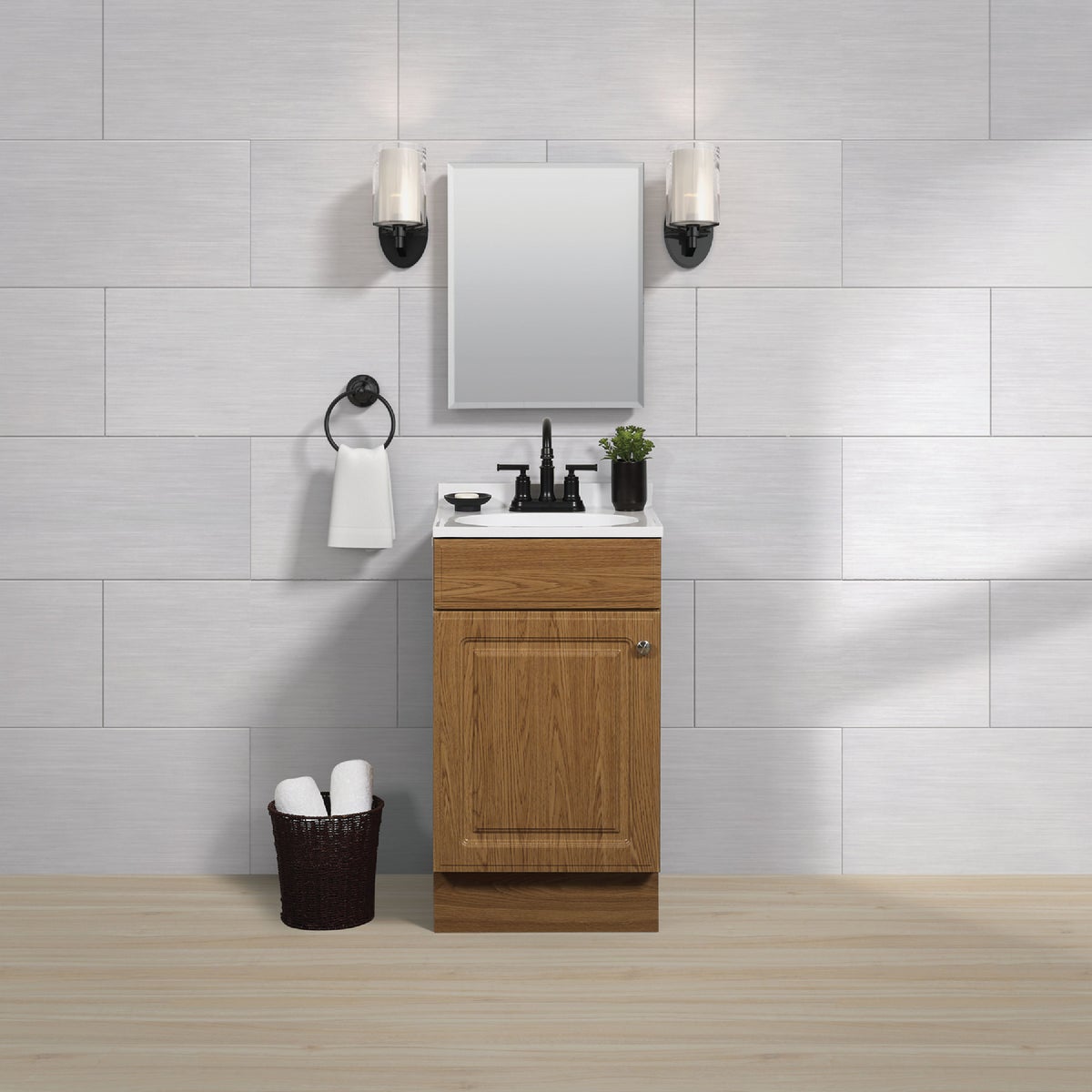 Zenith Zenna Home Oak 18 In. W x 35 In. H x 16 In. D Vanity with White Cultured Marble Top Image 2