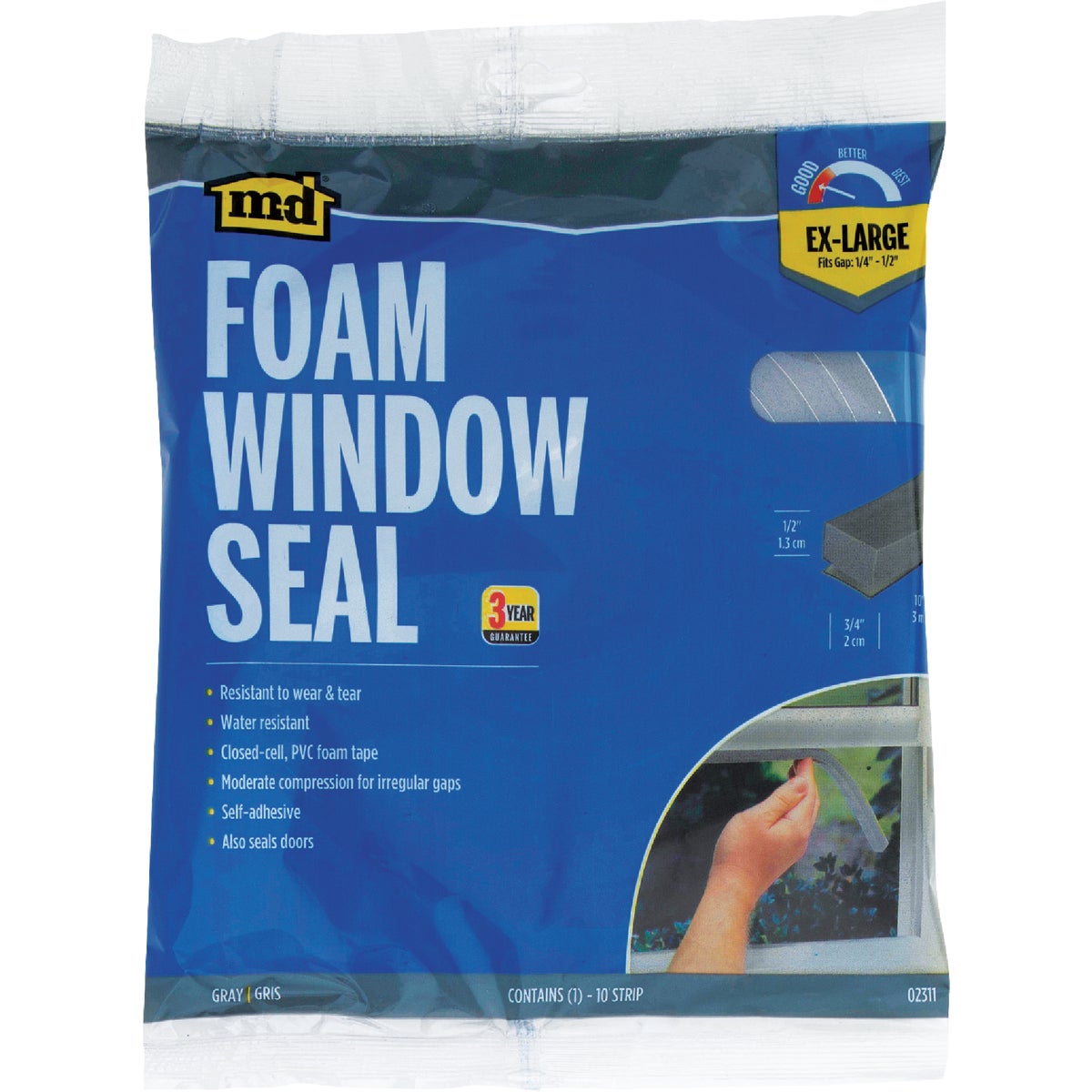 M-D Building Products 3/4 In. W x 1/2 In. H x 10 Ft. L Gray Foam Window Seal for Ex-Large Gaps Image 4
