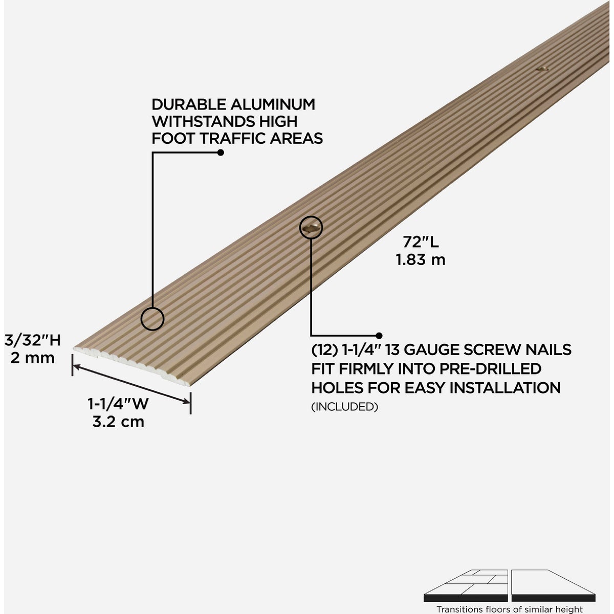M-D Building Products 1-1/4 In. x 72 In. Pewter Aluminum Seam Binder with Screw Nails Image 2