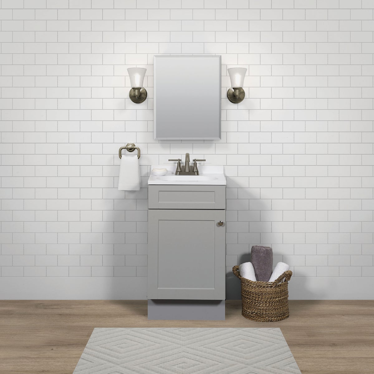 Zenith Zenna Home Cool Gray 18 In. W x 35 In. H x 16 In. D Shaker Vanity with White Cultured Marble Top Image 2