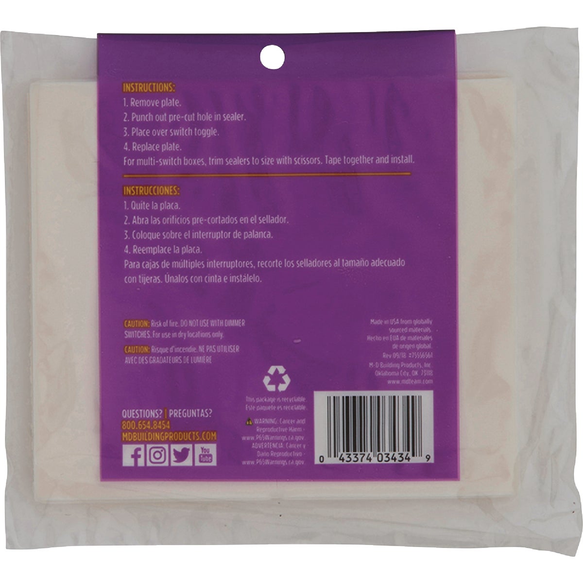 M-D Building Products White Light Switch Sealers for Standard & Rocker Switches, (6-Pack) Image 4