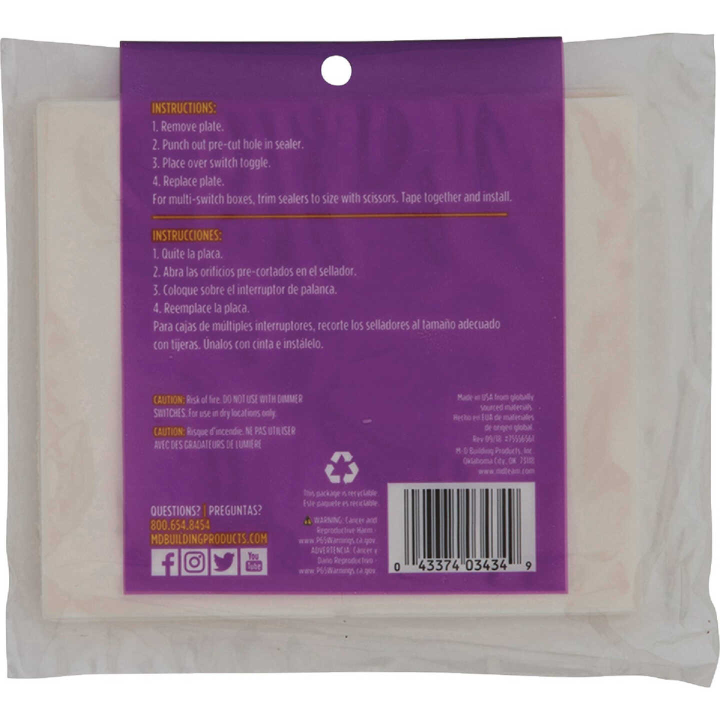 M-D Building Products White Light Switch Sealers for Standard & Rocker Switches, (6-Pack) Image 4