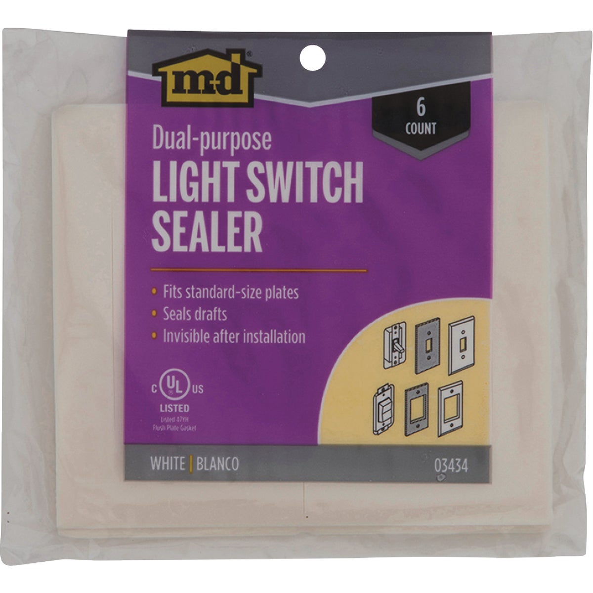M-D Building Products White Light Switch Sealers for Standard & Rocker Switches, (6-Pack) Image 3