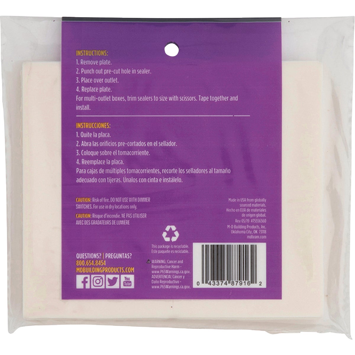 M-D Building Products White Outlet Sealers for Standard & GFCI Outlets, (6-Pack) Image 4