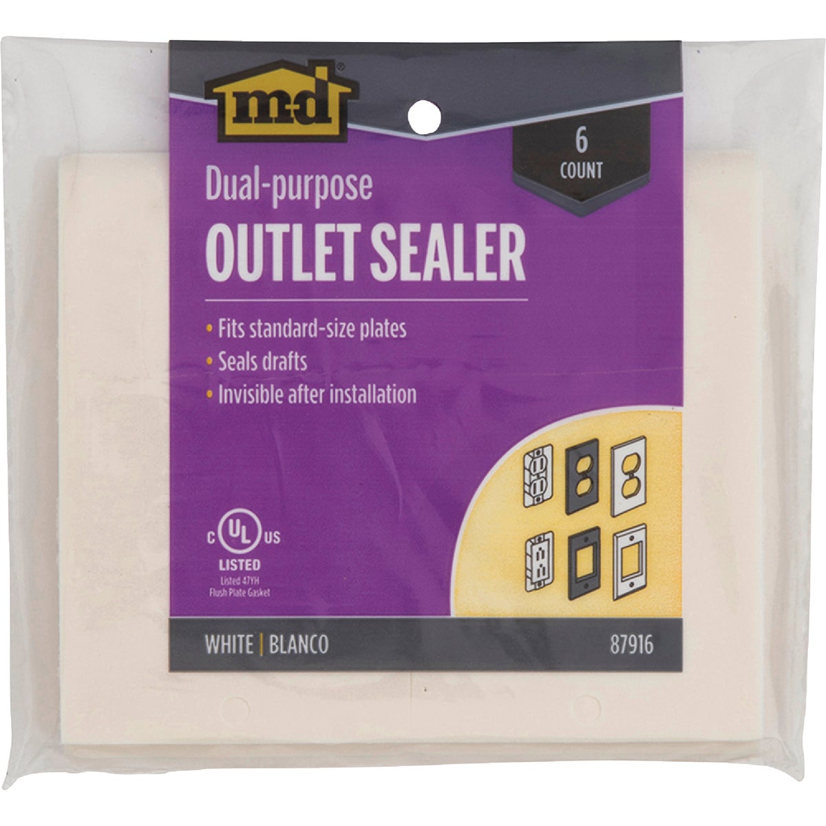 M-D Building Products White Outlet Sealers for Standard & GFCI Outlets, (6-Pack) Image 2