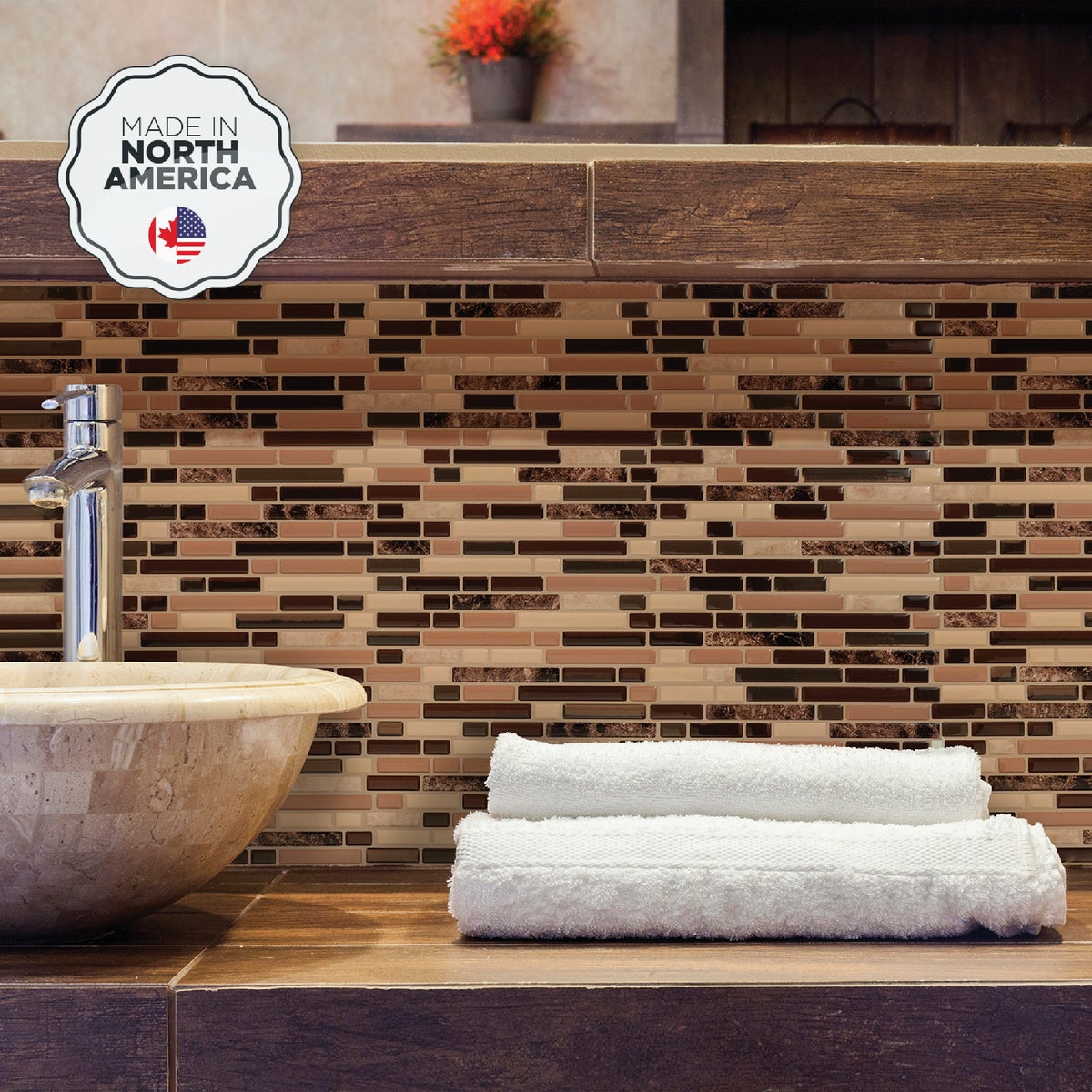 Smart Tiles Approx. 10 In. x 10 In. Glass-Like Vinyl Backsplash Peel & Stick, Bellagio Keystone Mosaic (4-Pack) Image 2