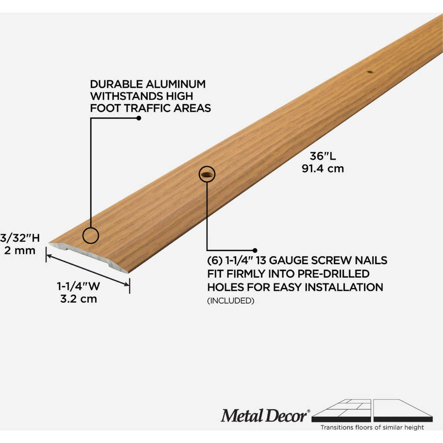 M-D Building Products Metal Decor 1-1/4 In. x 36 In. Oak Aluminum Seam Binder with Screw Nails Image 2