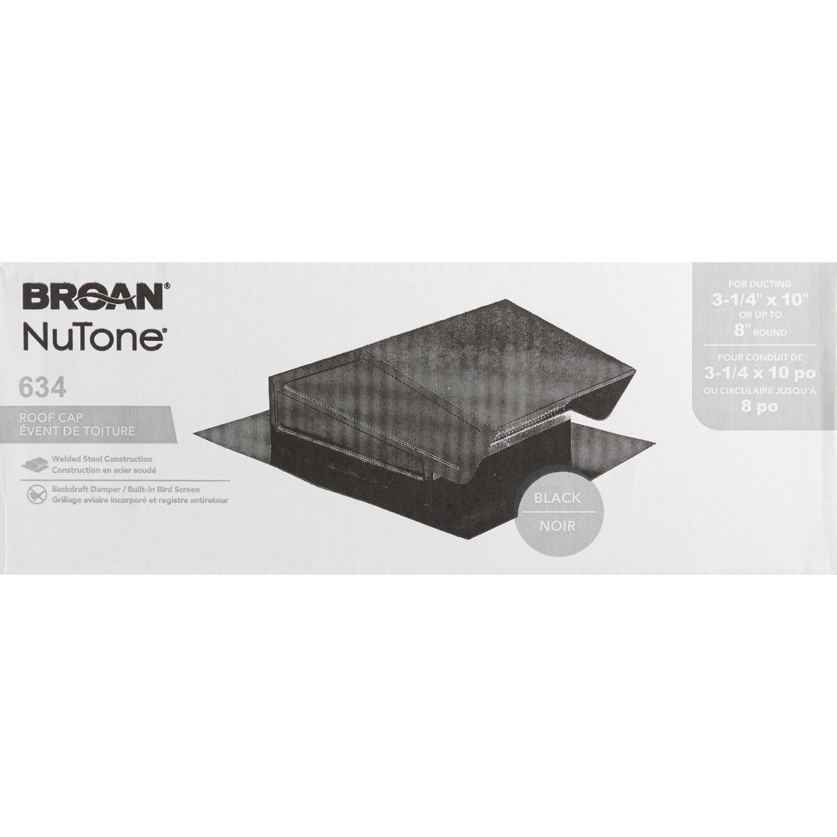 Broan-Nutone 8 In. Black Steel Back Draft Damper Roof Vent Cap Image 2