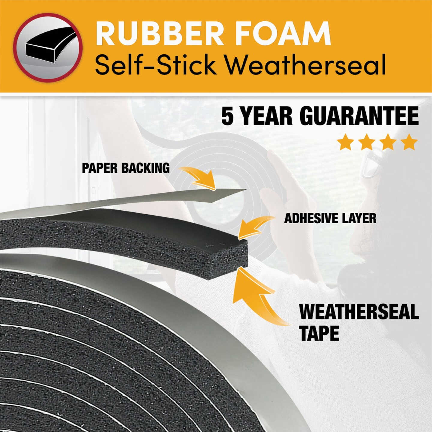 Frost King 3/8 In. Wide x 3/16 In. Thick x 10 Ft. Long Black Rubber Foam Weatherstrip Tape Image 2