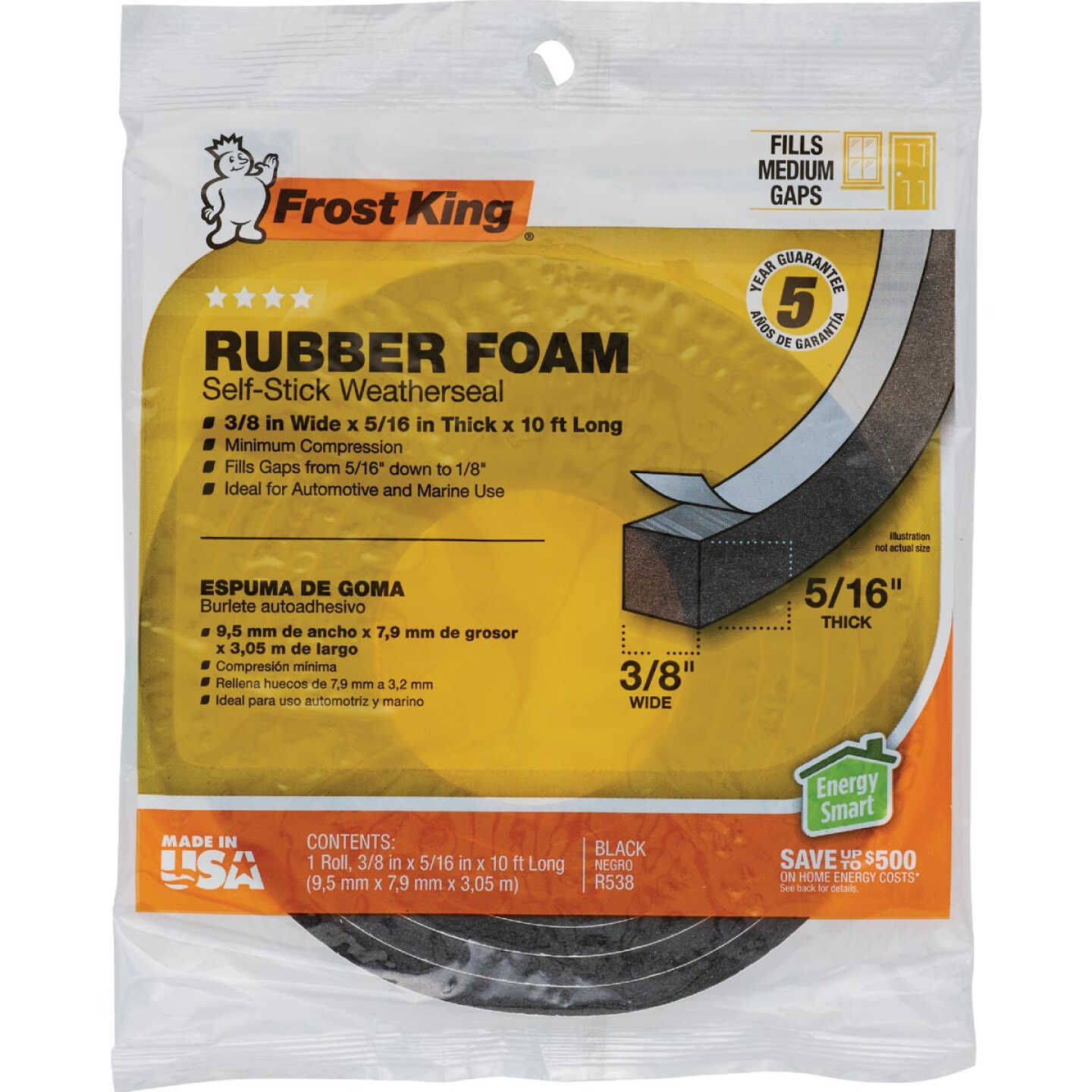 Frost King 3/8 In. W x 5/16 In. T x 10 Ft. L Black Rubber Foam Weatherstrip Tape Image 2