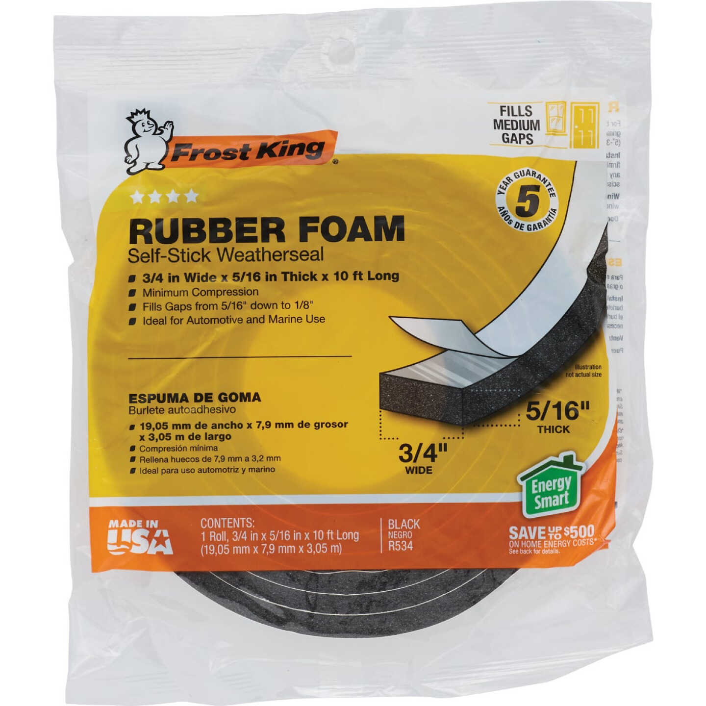 Frost King 3/4 In. W x 5/16 In. T x 10 Ft. L Black Rubber Foam Weatherstrip Tape Image 2