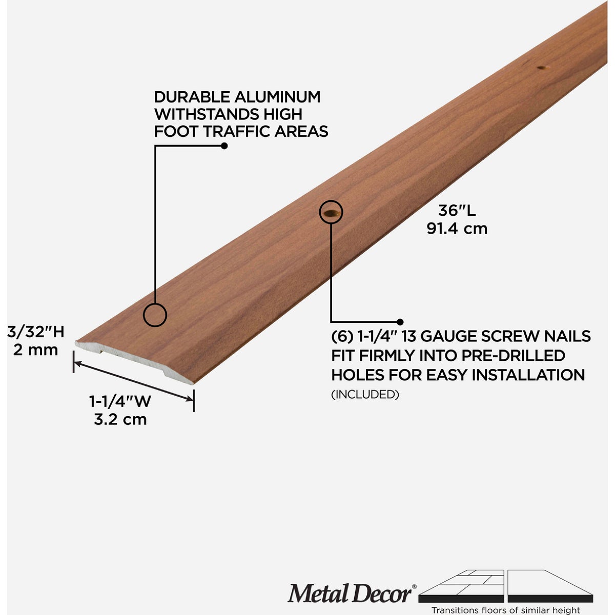 M-D Building Products Metal Decor 1-1/4 In. x 36 In. Cherry Aluminum Seam Binder with Screw Nails Image 2