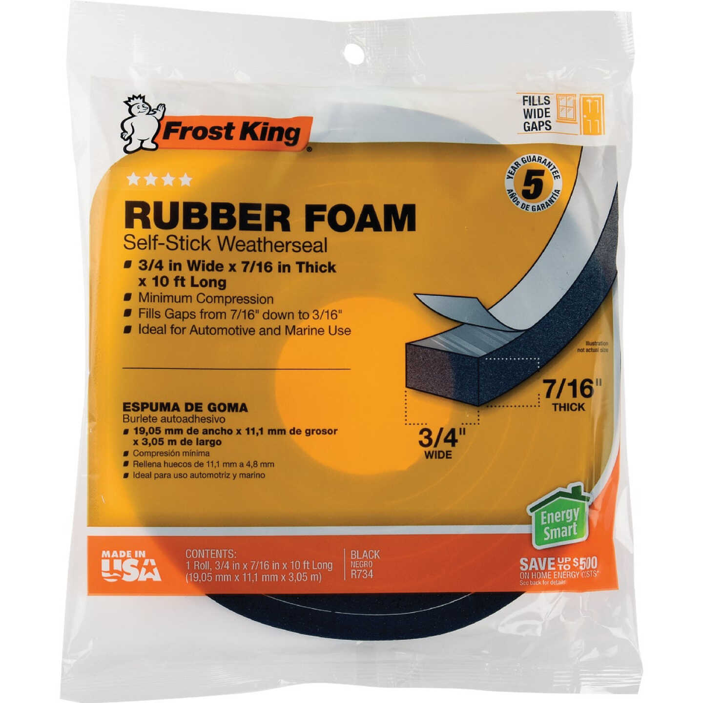 Frost King 3/4 In. W x 7/16 In. T x 10 Ft. L Black Rubber Foam Weatherstrip Tape Image 1
