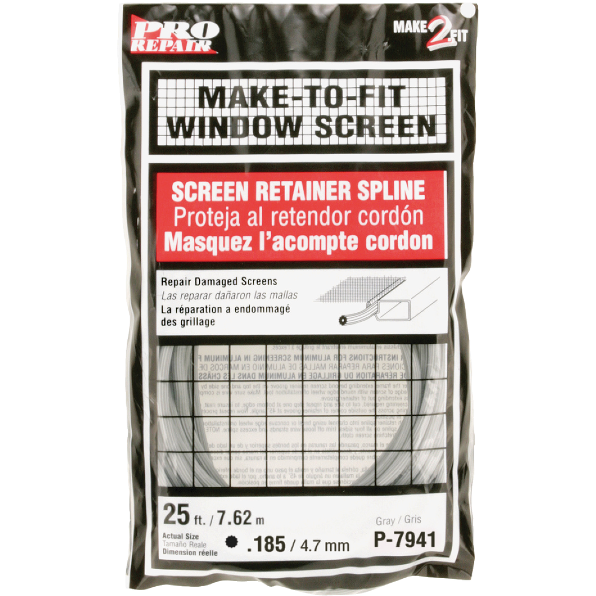 Prime-Line 0.185 In. Dia. x 25 Ft. L. Gray Vinyl Screen Retainer Spline Image 1