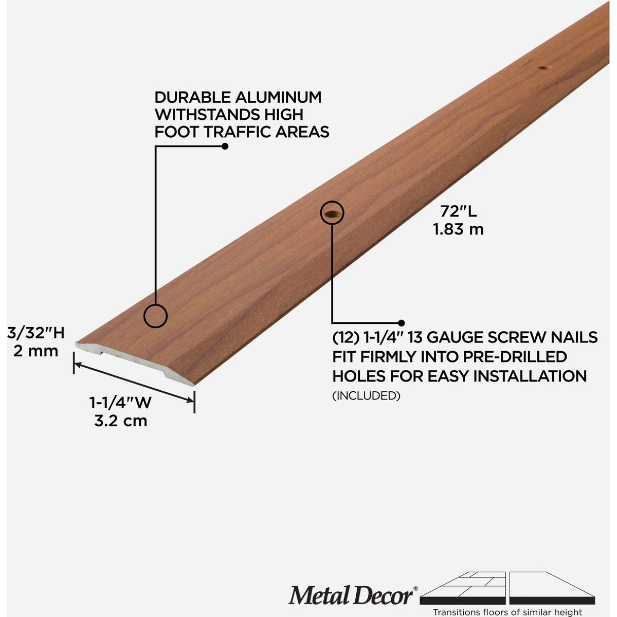M-D Building Products Metal Decor 1-1/4 In. x 72 In. Cherry Aluminum Seam Binder with Screw Nails Image 2