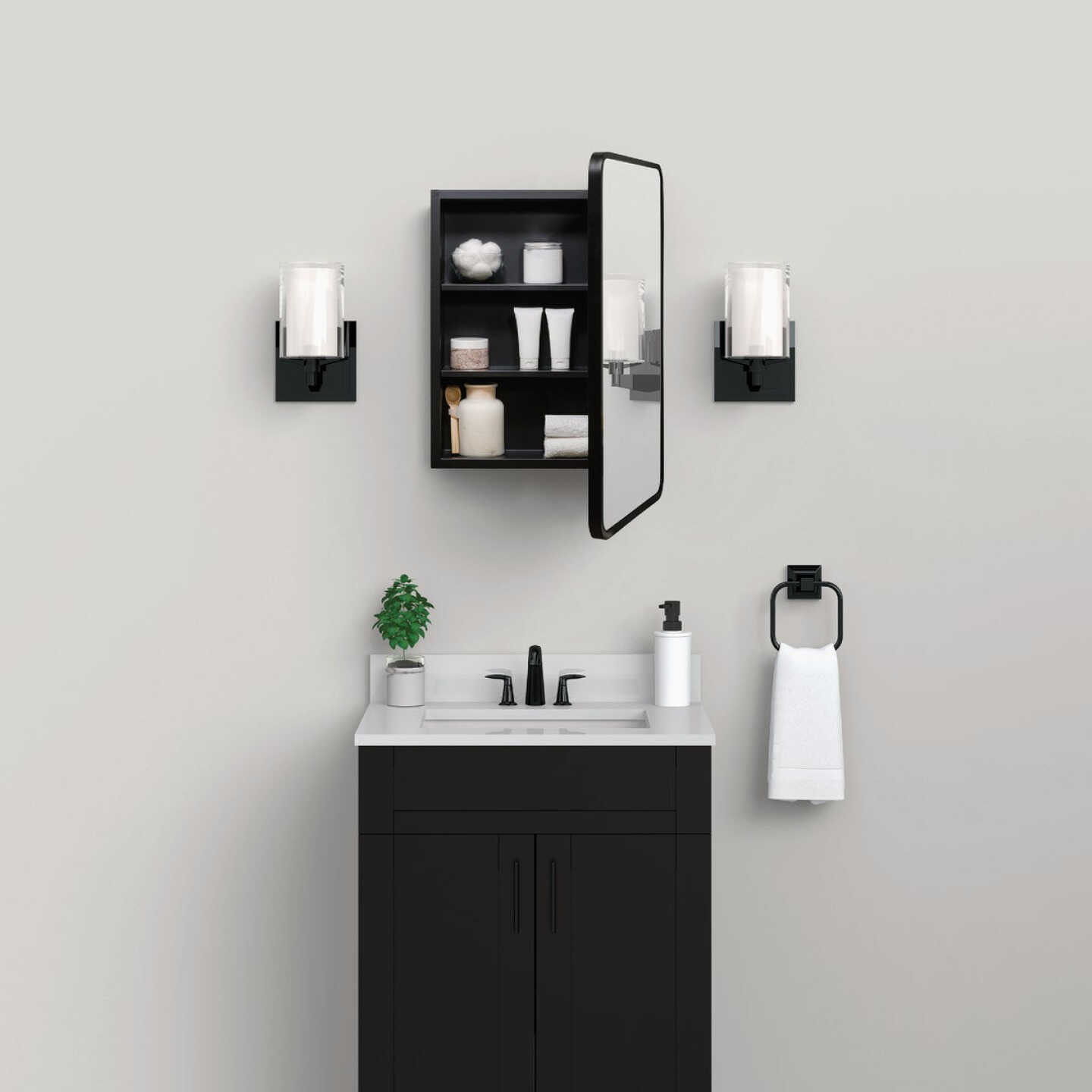 Zenna Home Designer Series Black 16 In. W x 24 In. H x 5 In. D Single Mirror Surface/Recess Mount Rectangle Medicine Cabinet Image 3